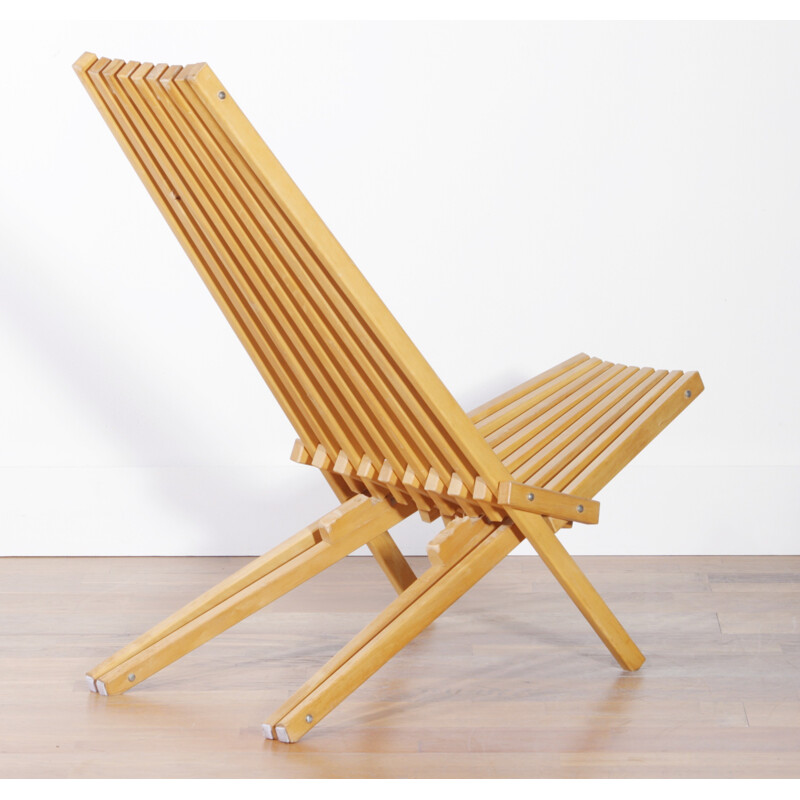 Beautiful chaise longue in beech, Jean-Claude DUBOIS - 1970s