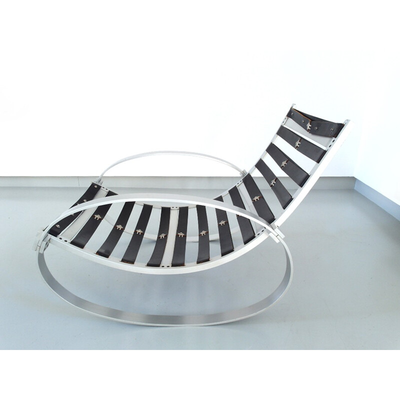 Aluminum and leather rocking chair, Hans KAUFELD - 1970s