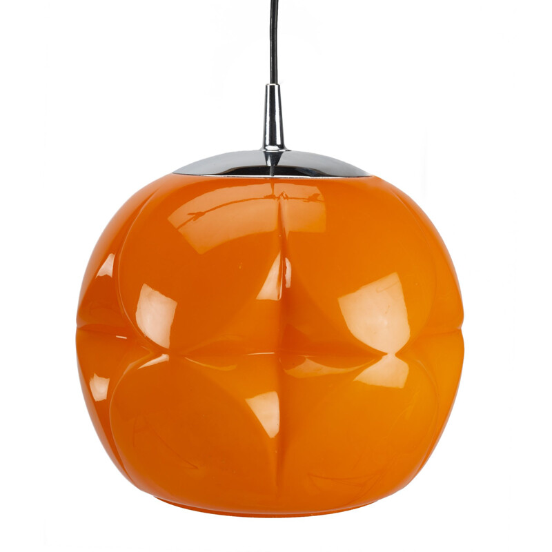 Orange vintage chrome pendant lamp by Peil & Putzler