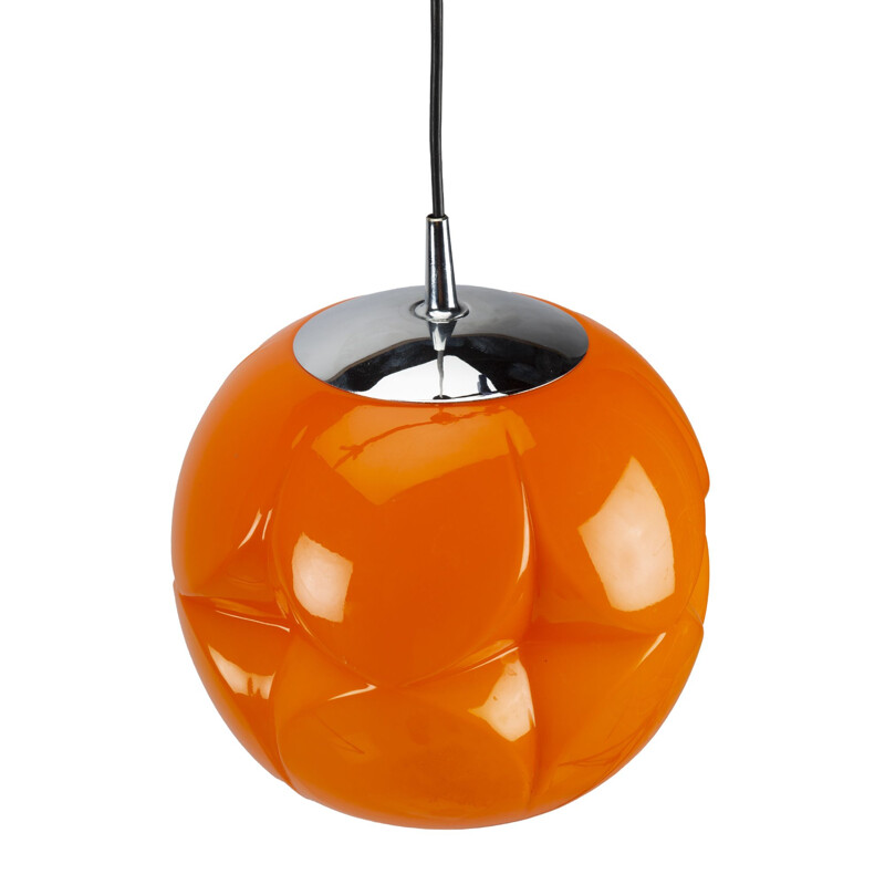 Orange vintage chrome pendant lamp by Peil & Putzler