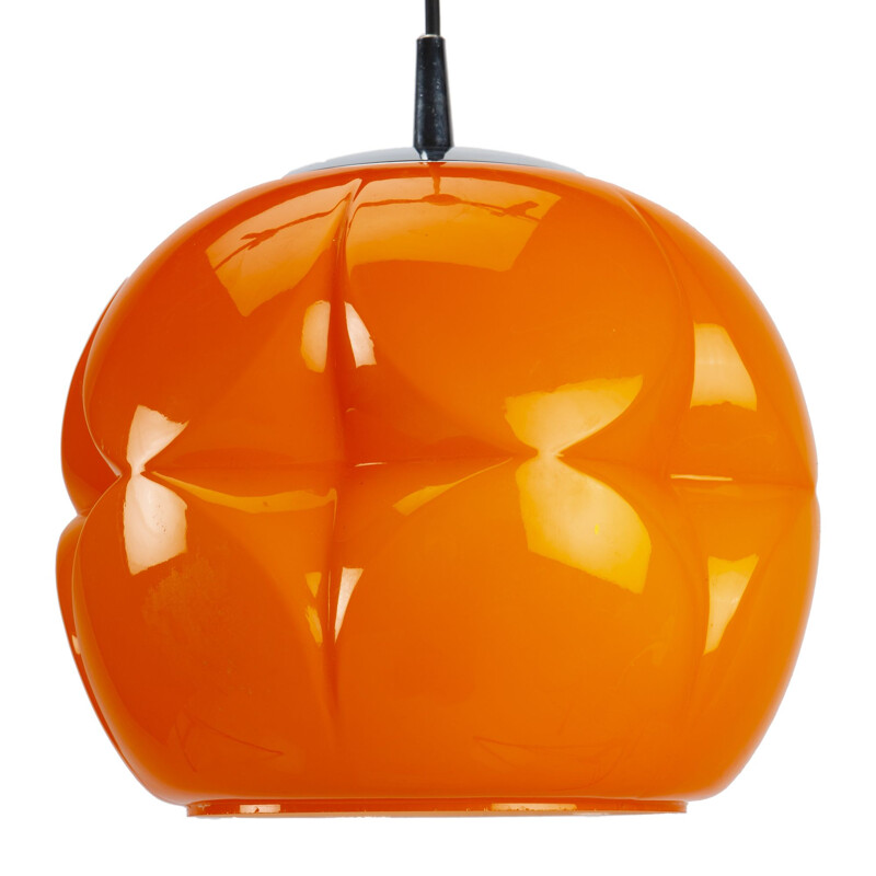 Orange vintage chrome pendant lamp by Peil & Putzler