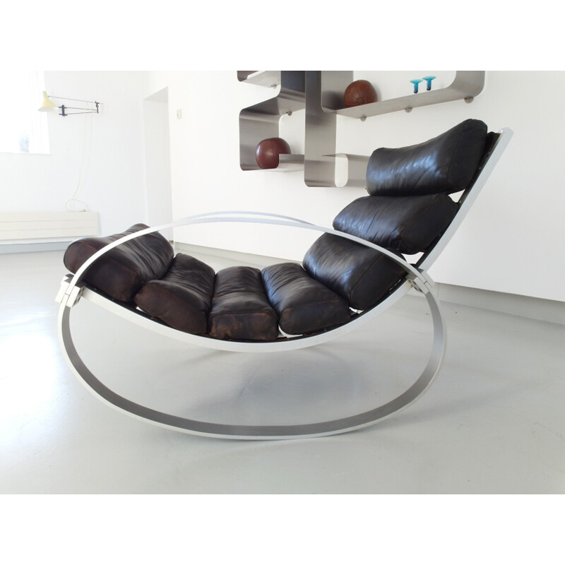 Aluminum and leather rocking chair, Hans KAUFELD - 1970s
