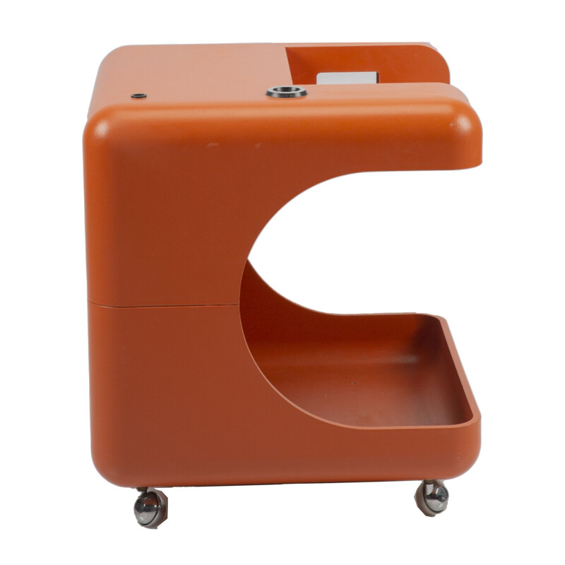 Orange Space Age side table on wheels