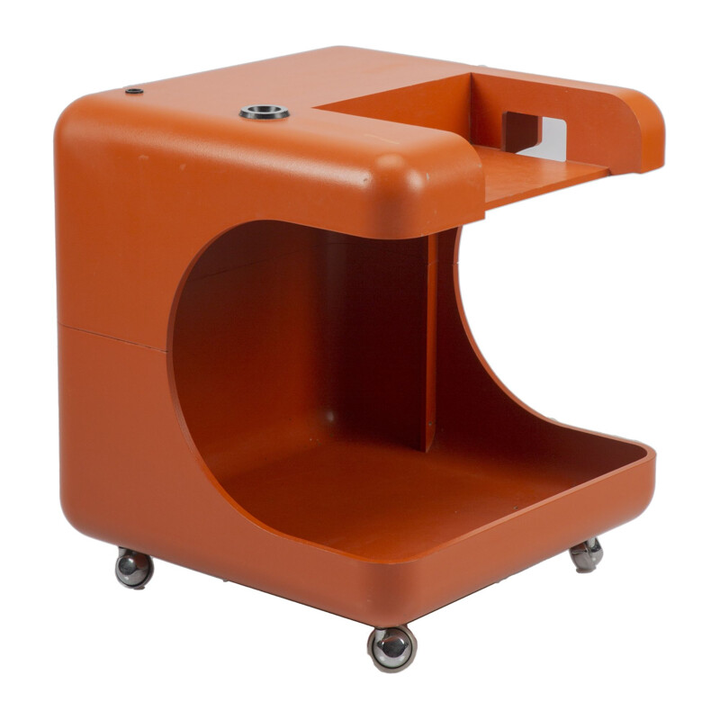 Orange Space Age side table on wheels