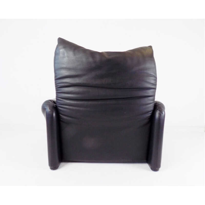 Vintage Maralunga black leather armchair by Vico Magistretti for Cassina, 1970s