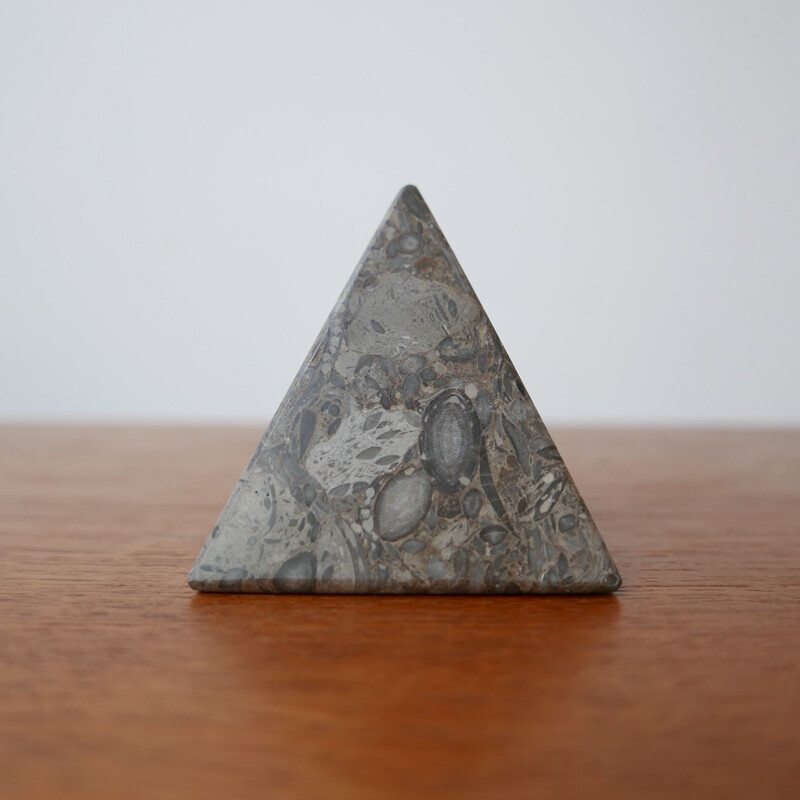 English vintage marble stone paperweight pyramid, 1930s
