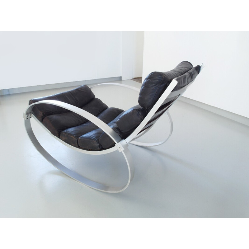 Aluminum and leather rocking chair, Hans KAUFELD - 1970s