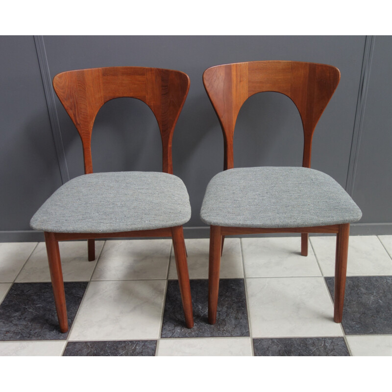 Pair of vintage Danish teak and grey fabric dining chairs by Niels Koefoed, 1960s