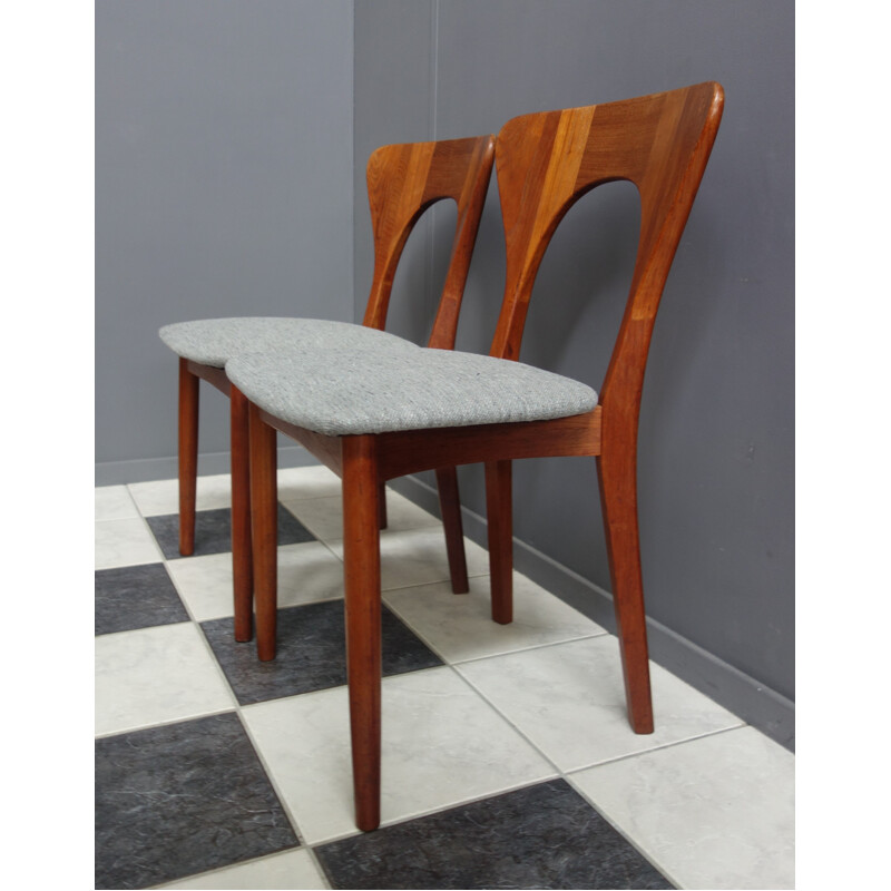 Pair of vintage Danish teak and grey fabric dining chairs by Niels Koefoed, 1960s