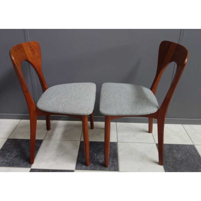 Pair of vintage Danish teak and grey fabric dining chairs by Niels Koefoed, 1960s