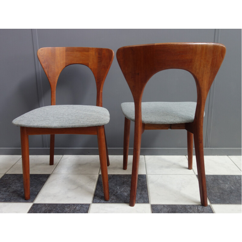 Pair of vintage Danish teak and grey fabric dining chairs by Niels Koefoed, 1960s