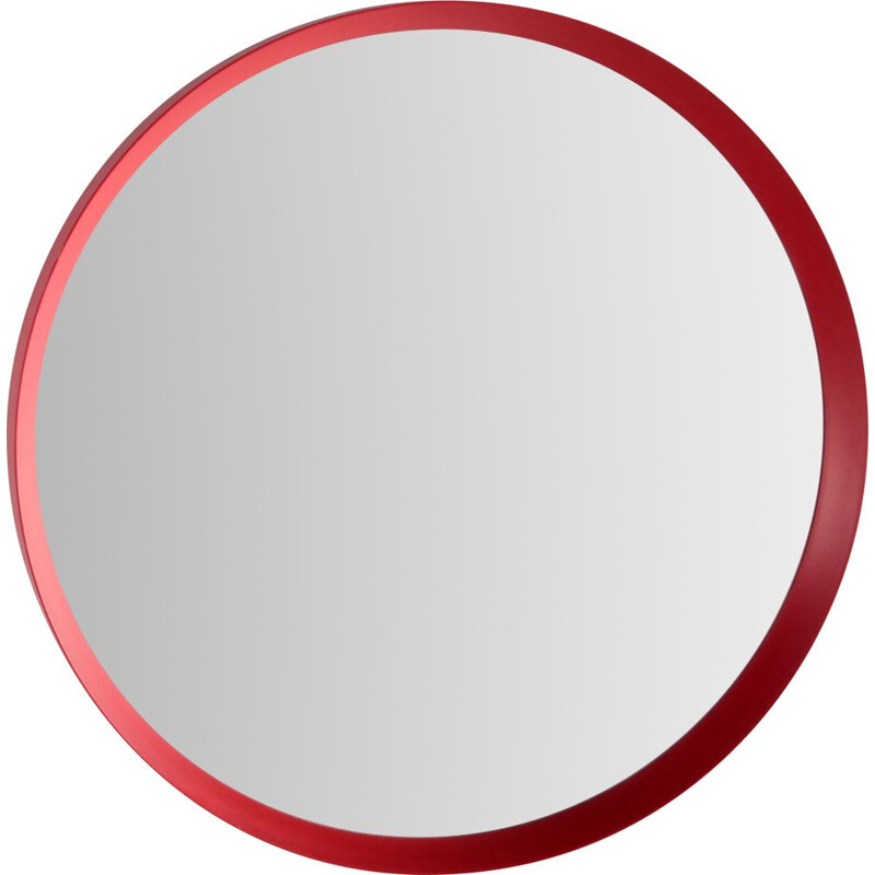 Vintage red round plastic mirror, 1960s