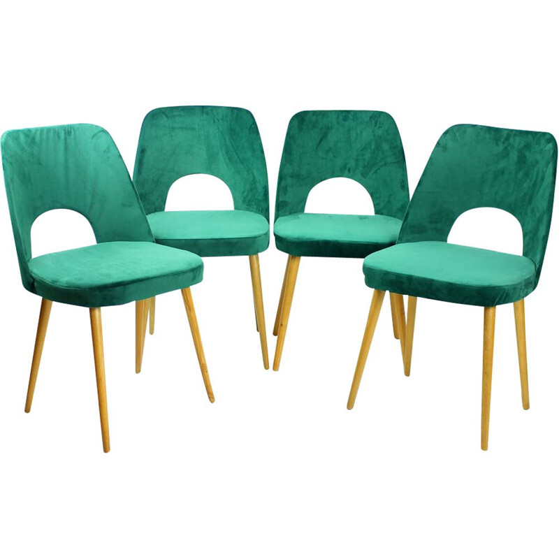 Set van 4 vintage fluwelen stoelen van Oswald Haerdtl voor Ton, Tsjecho-Slowakije 1950