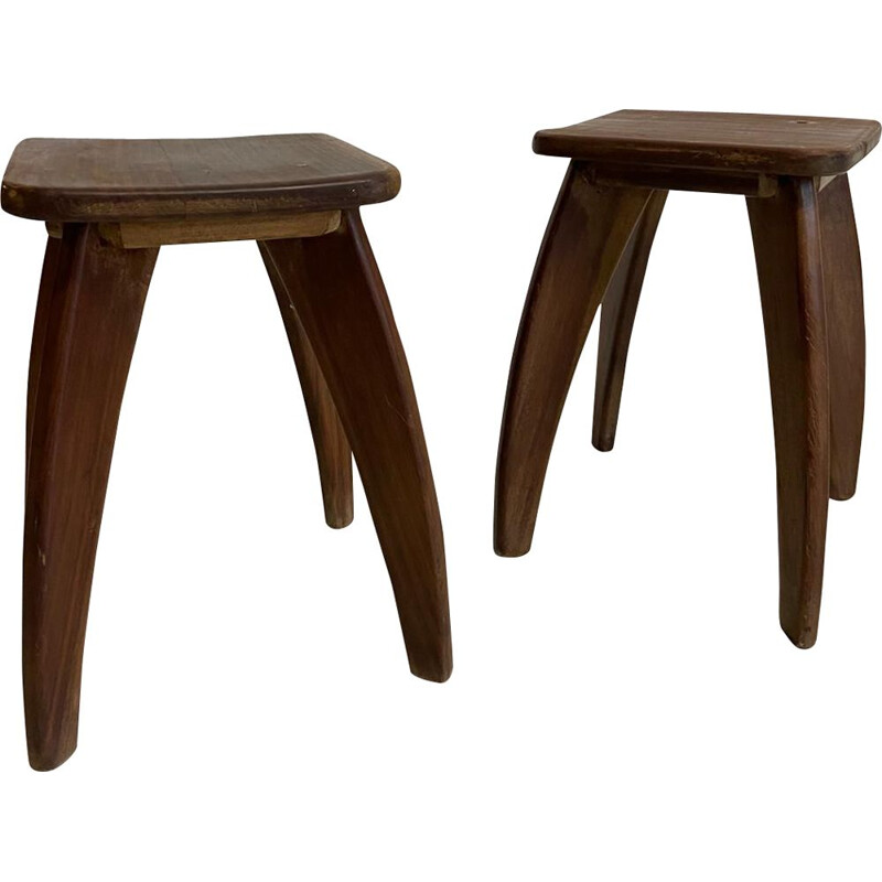 Pair of Scandinavian vintage stools in rosewood