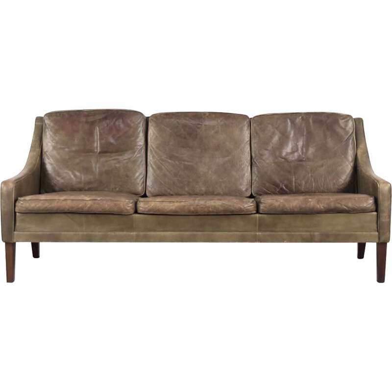 Vintage Danish brown leather 3-seater sofa, 1950s