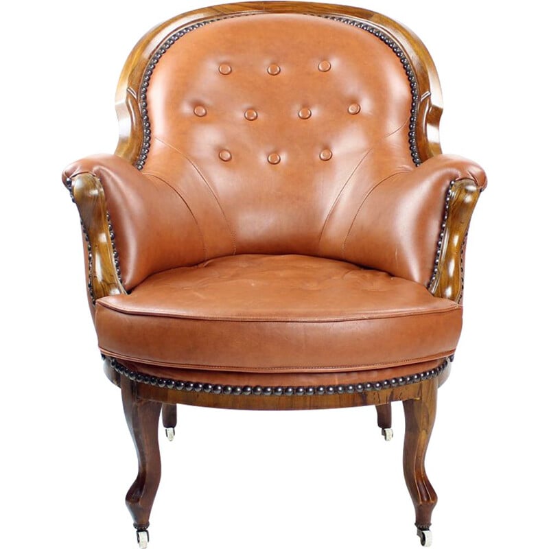 fauteuil vintage en cuir - cognac