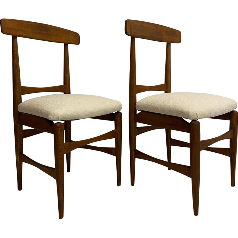 Pair of vintage oakwood chairs, Suede 1950