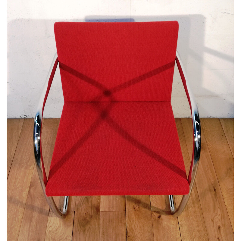 Fauteuil vintage Brno 2 en tissu rouge par Ludwig Mies Van Der Rohe pour Studio Knoll