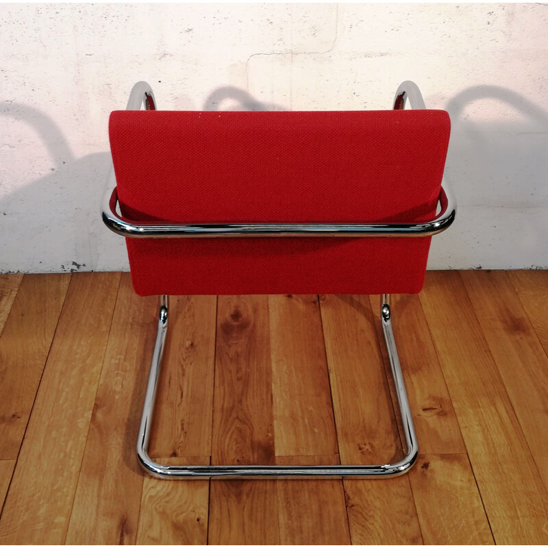 Vintage Brno 2 armchair in red fabric by Ludwig Mies Van Der Rohe for Studio Knoll