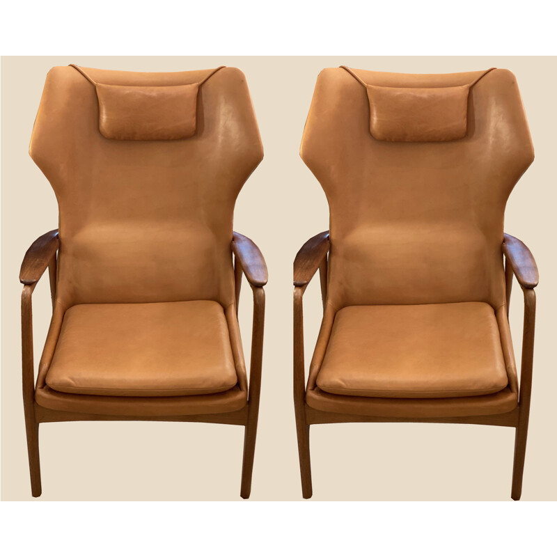 Pair of vintage Swedish leather armchairs by Aksel Bender Madsen for Bovenkamp, 1960