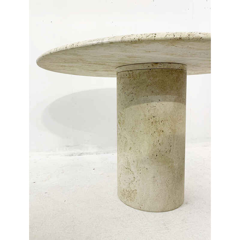 Mid-century travertine table with removable leather piece on the feet, Italy 1970s