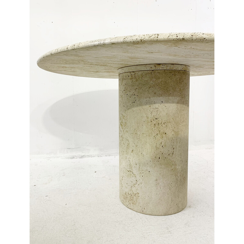 Vintage-Tisch aus Travertin mit abnehmbarem Lederstück an den Beinen, Italien 1970