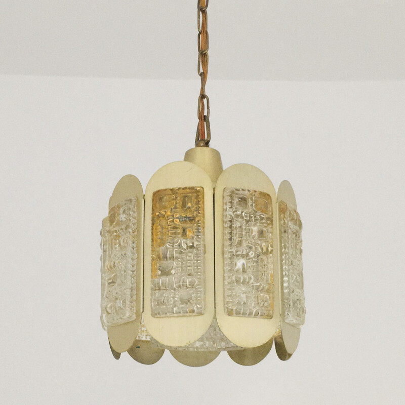 Mid-century glass & brass pendant lamp by Vitrika, Denmark 1960s