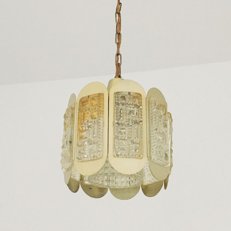 Mid-century glass & brass pendant lamp by Vitrika, Denmark 1960s