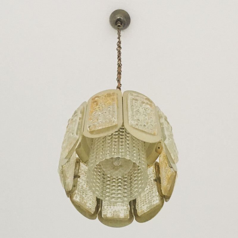 Mid-century glass & brass pendant lamp by Vitrika, Denmark 1960s