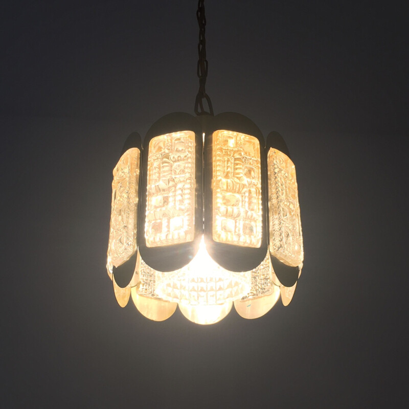 Mid-century glass & brass pendant lamp by Vitrika, Denmark 1960s