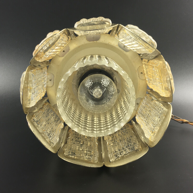 Mid-century glass & brass pendant lamp by Vitrika, Denmark 1960s