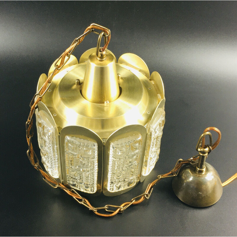 Mid-century glass & brass pendant lamp by Vitrika, Denmark 1960s