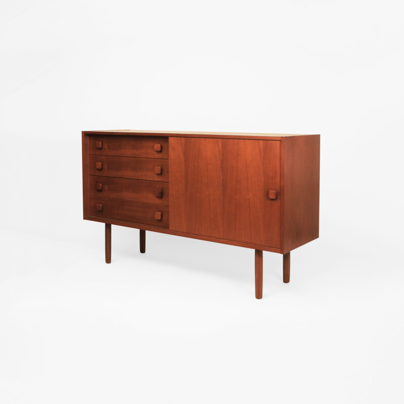Vintage sideboard with 4 drawers and square knobs, Denmark 1960s