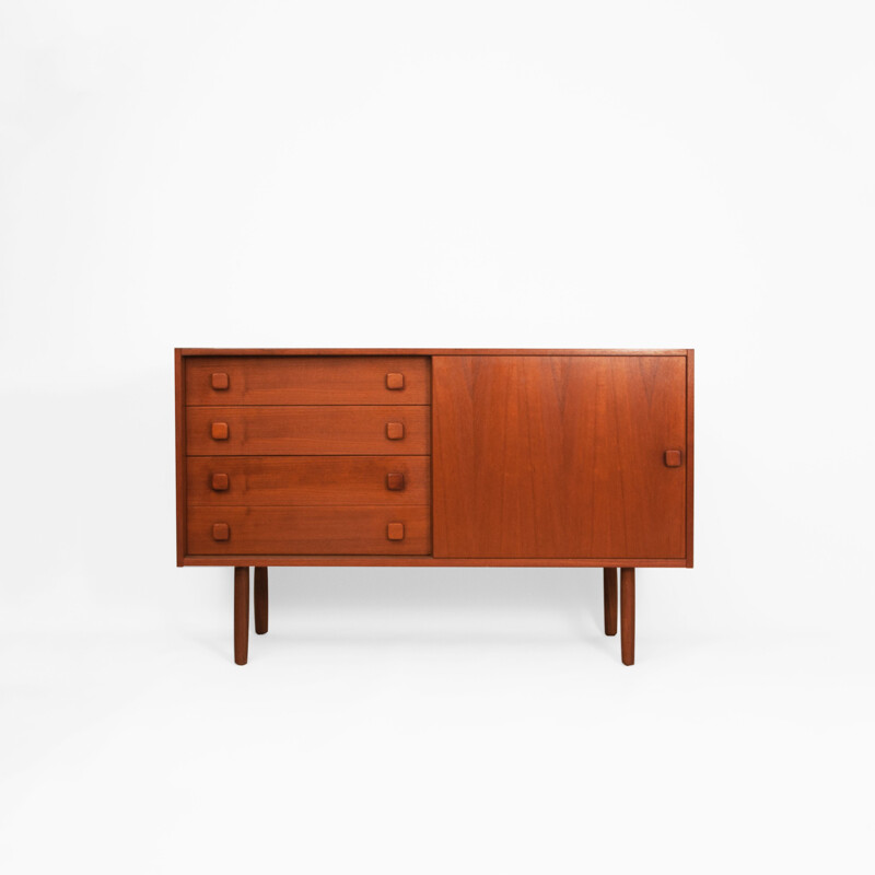 Vintage sideboard with 4 drawers and square knobs, Denmark 1960s