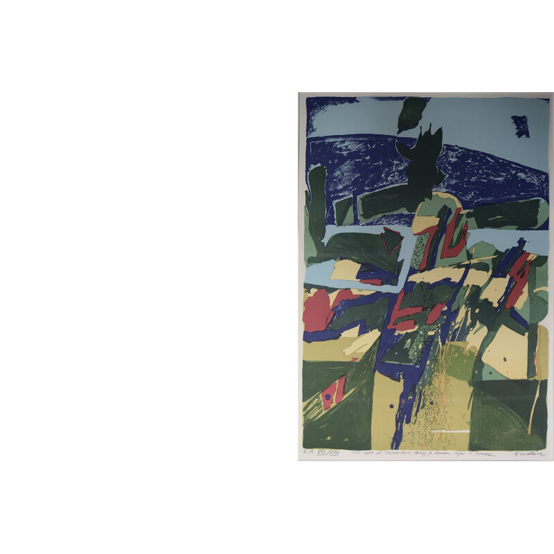 Lithographie couleur vintage de Tomas Nordbäck pour Komposition