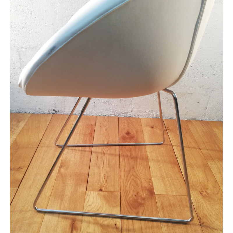 Fauteuil vintage Gliss 930 en cuir blanc par Pedrali