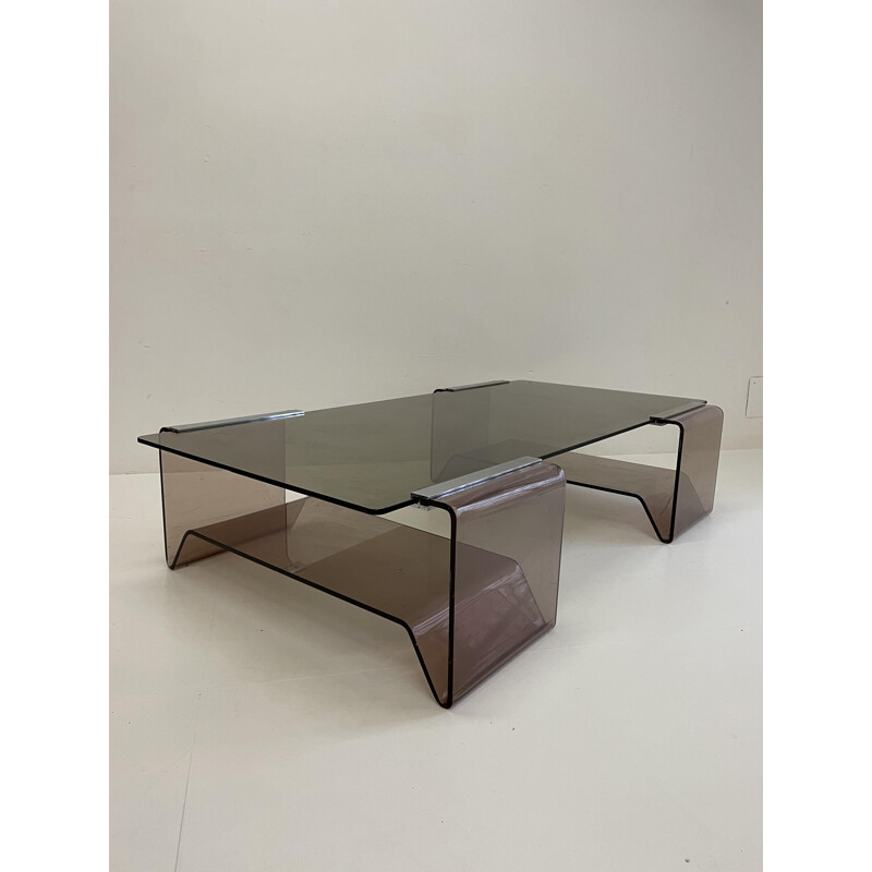 Vintage glass and altuglas coffee table by Michel Dumas, 1970
