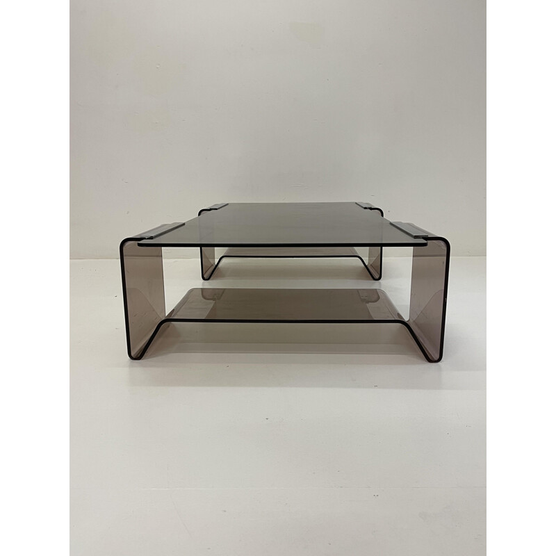 Vintage glass and altuglas coffee table by Michel Dumas, 1970
