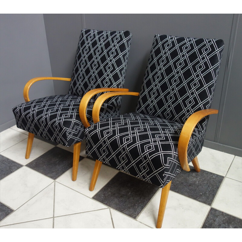 Pair of vintage black fabric armchairs by Jaroslav Smidek for Interier Praha, 1960s