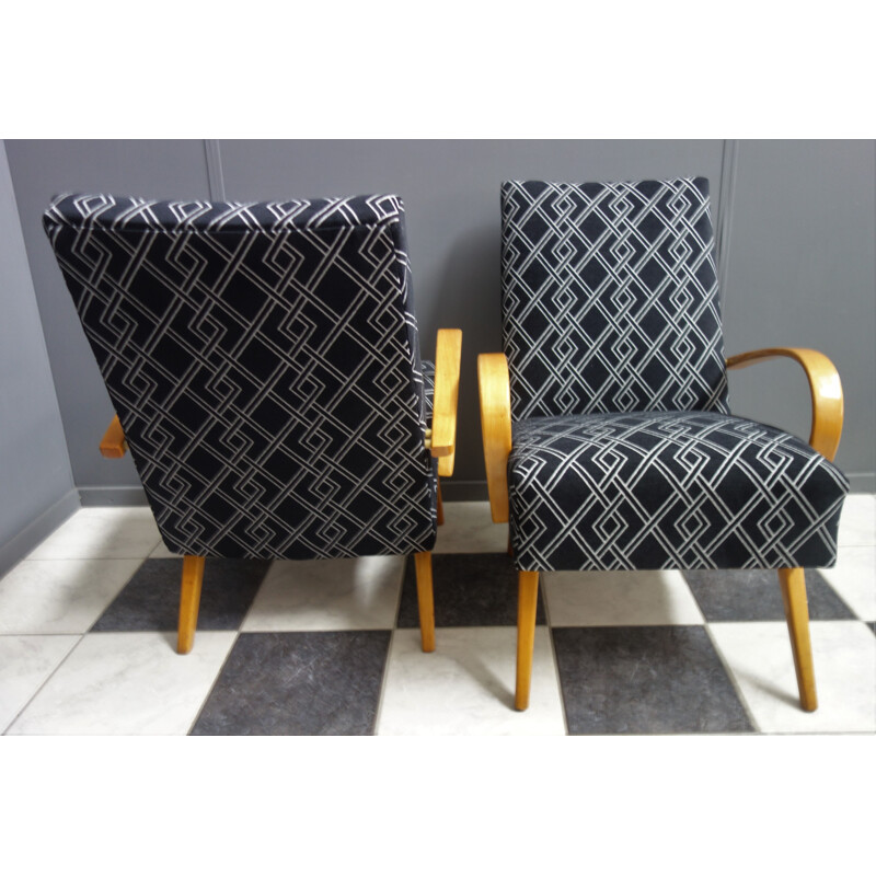 Pair of vintage black fabric armchairs by Jaroslav Smidek for Interier Praha, 1960s