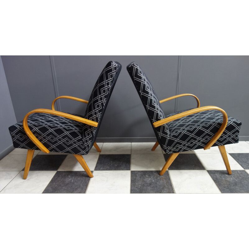 Paire de fauteuils vintage en tissu noir de Jaroslav Smidek pour Interier Praha, 1960