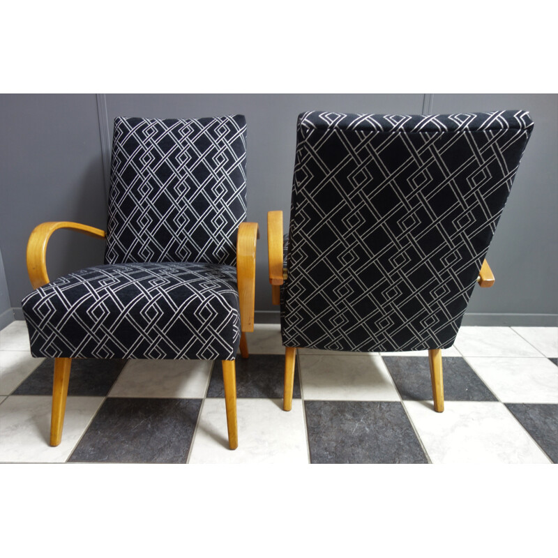 Paire de fauteuils vintage en tissu noir de Jaroslav Smidek pour Interier Praha, 1960