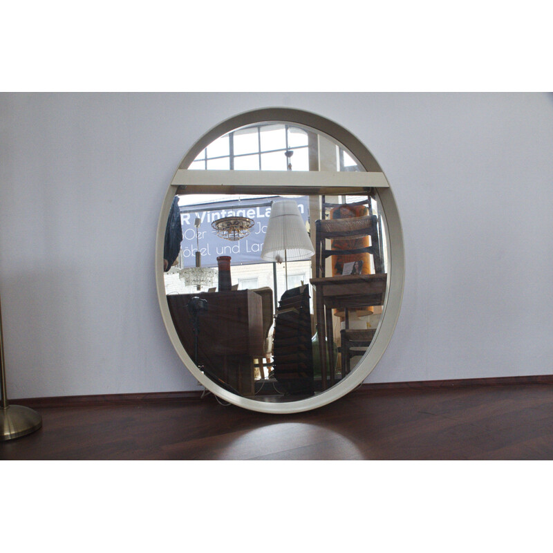 Vintage white oval mirror with light, 1970s