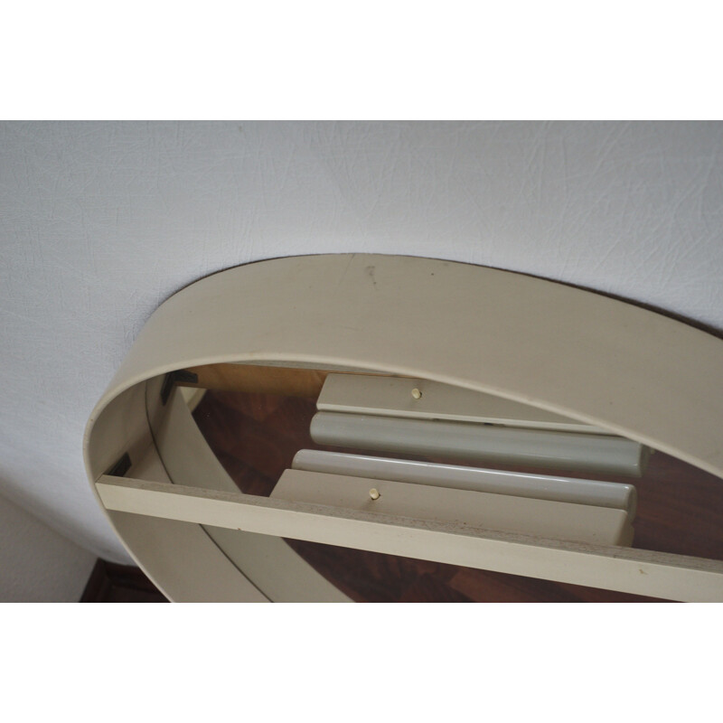 Vintage white oval mirror with light, 1970s