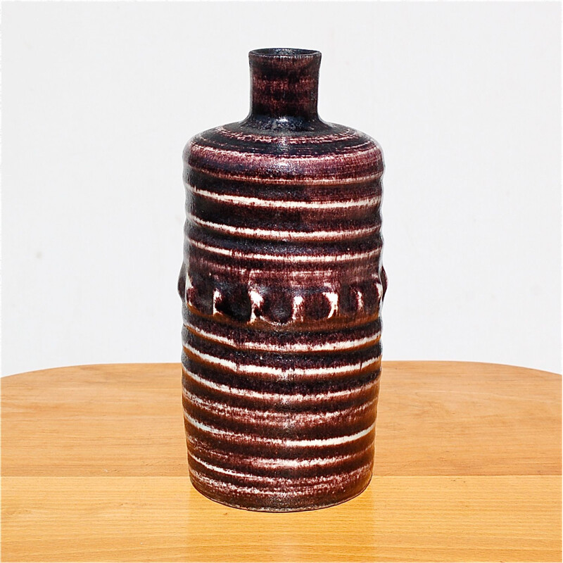 Mid century glazed ceramic bottle vase by Accolay, France 1960s