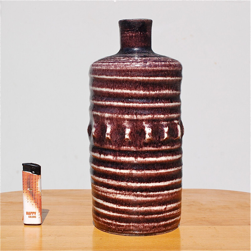 Mid century glazed ceramic bottle vase by Accolay, France 1960s