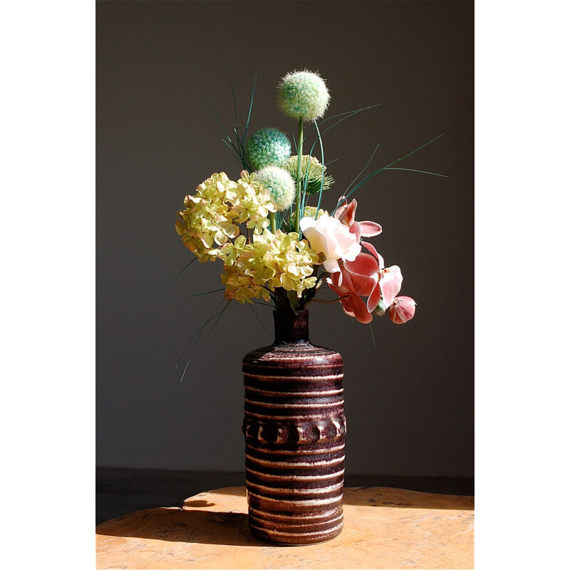 Mid century glazed ceramic bottle vase by Accolay, France 1960s