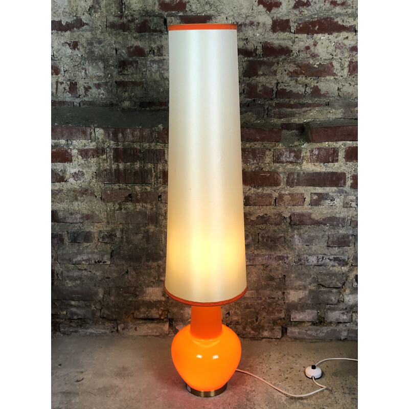 Lampe sur pied vintage en verre opalin orange, 1970