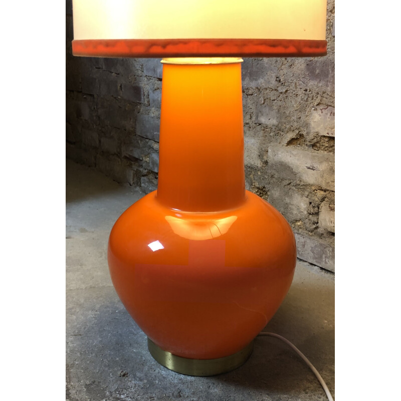 Lampe sur pied vintage en verre opalin orange, 1970