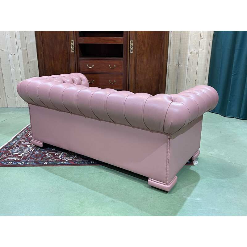 Vintage 3 seater Chesterfield sofa in light pink leather, 1990